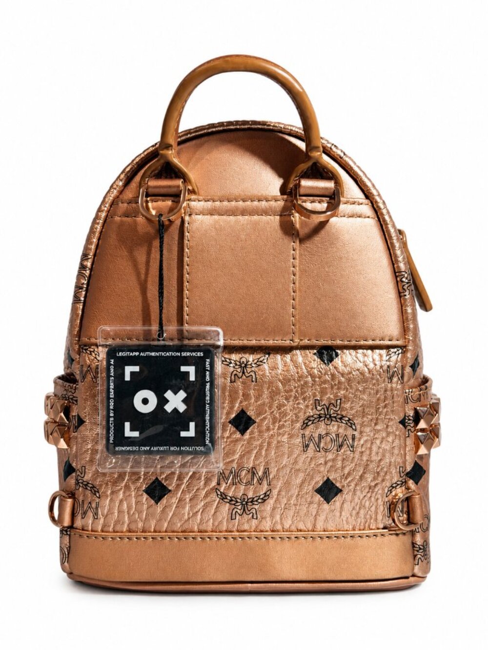 MCM Stark Mini Rose Gold Visetos Studded Backpack - Picture 2 of 12
